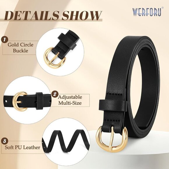 Women Skinny Leather Belt with Gold Buckle 0.74\